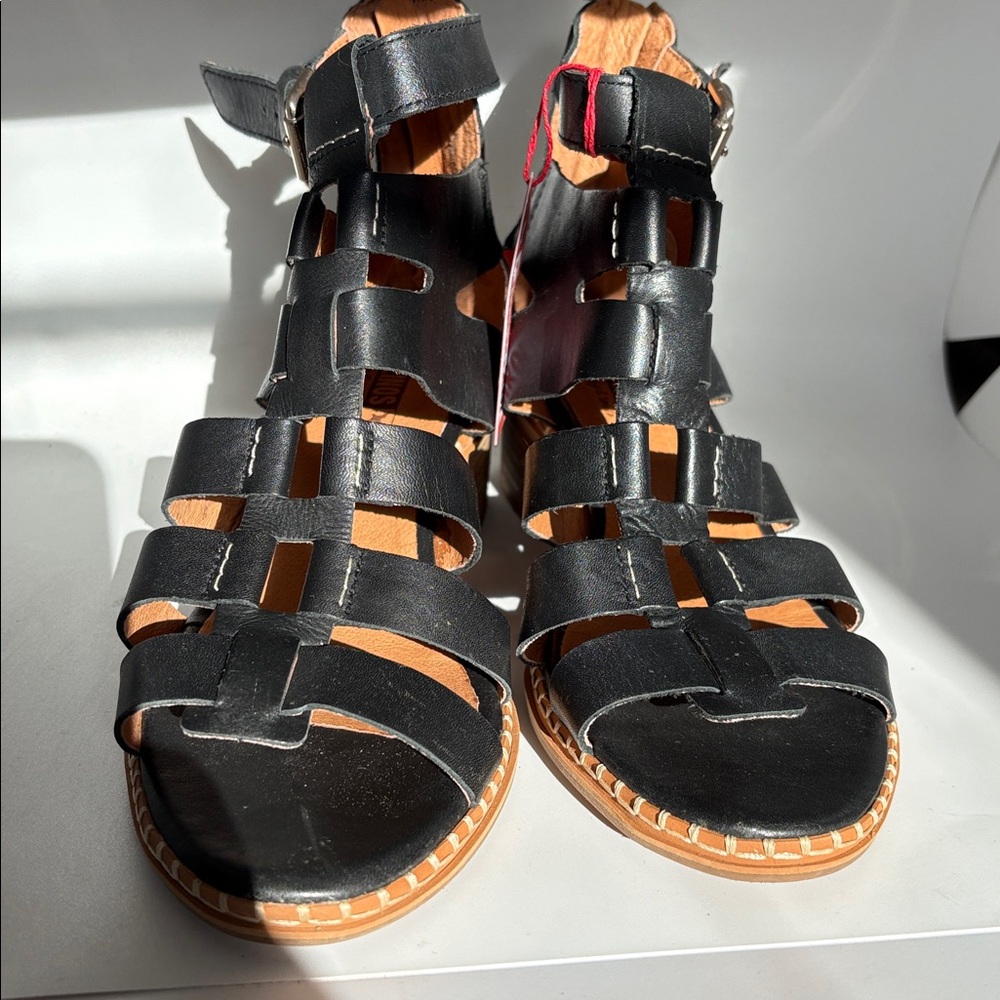 NWT Pikolinos Blanes black leather cage sandals with block heel 39 - Picture 5 of 8